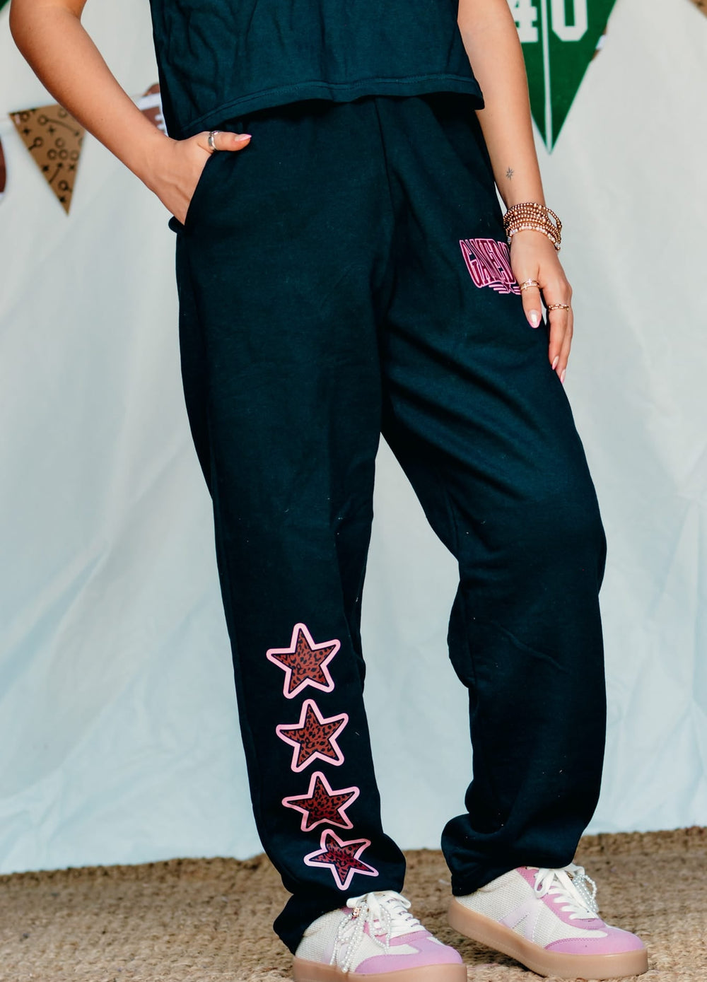 PREORDER- Game Day Leopard Stars Black Sweatpants
