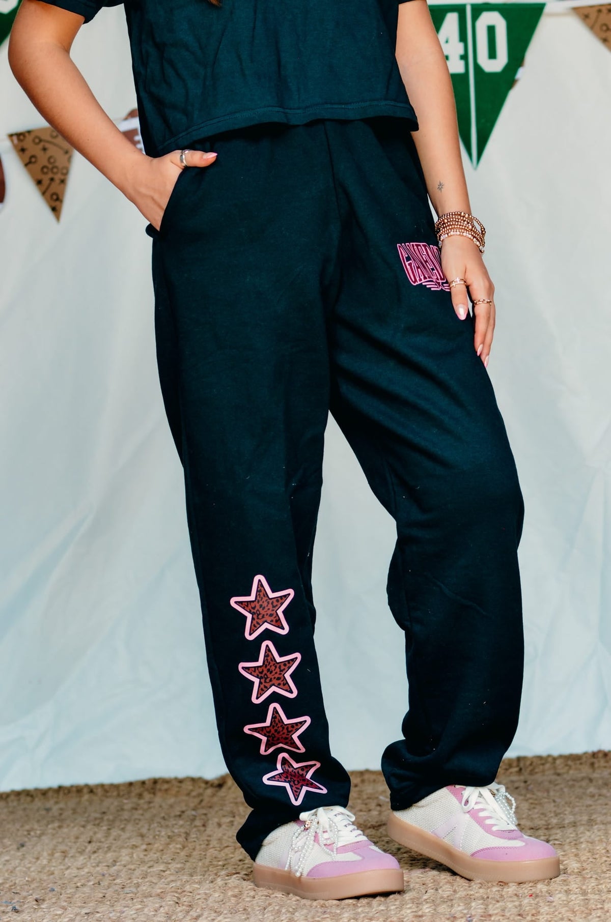 PREORDER- Game Day Leopard Stars Black Sweatpants