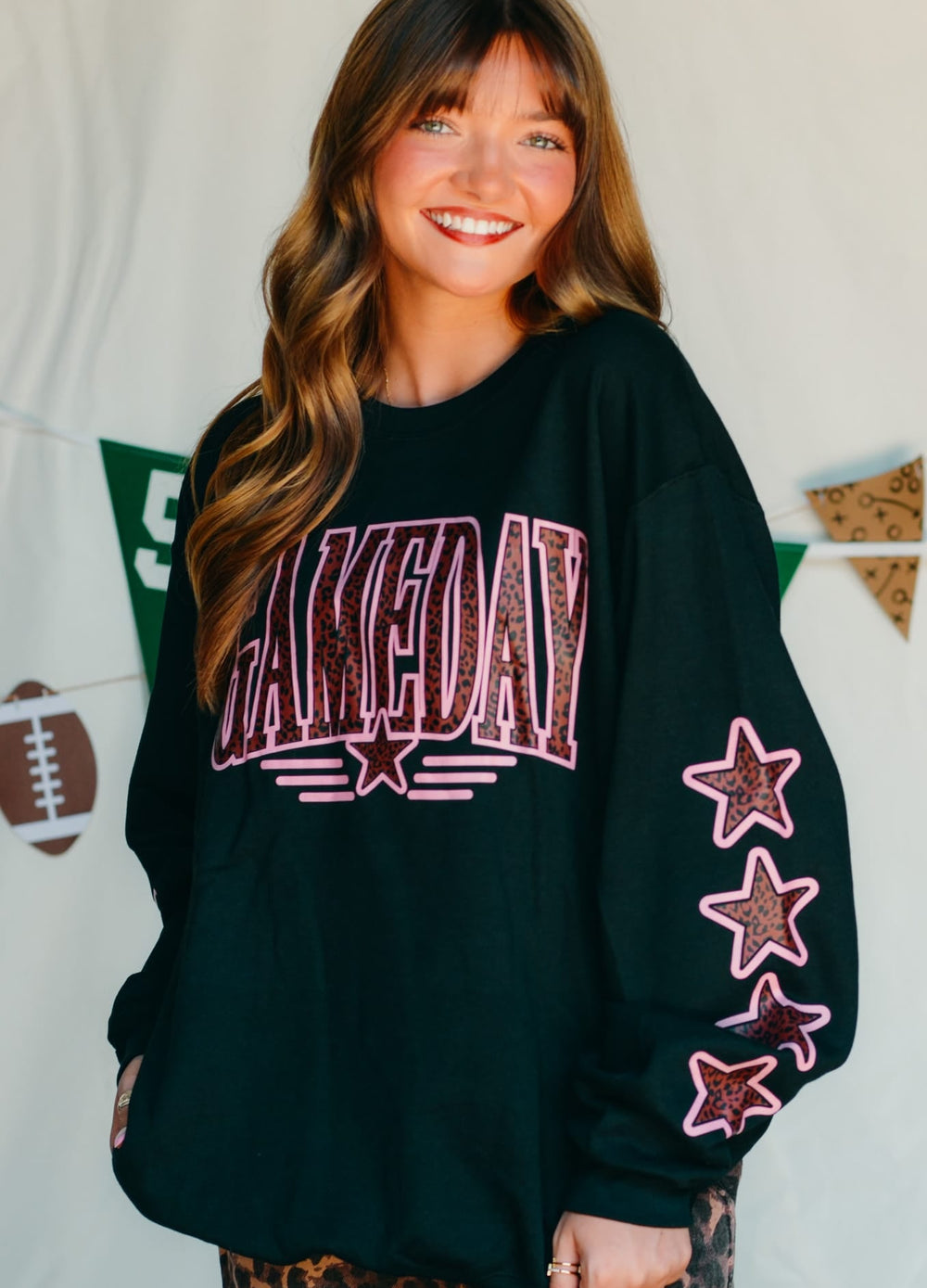 PREORDER- Gameday Leopard Stars Black Sweatshirt
