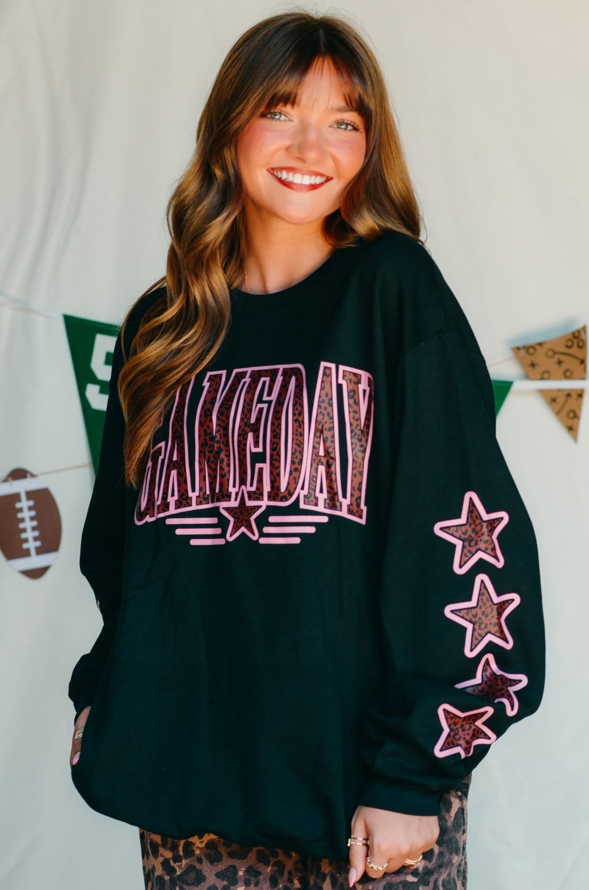 PREORDER- Gameday Leopard Stars Black Sweatshirt