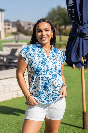 The Nicole V-Neck Top - Floral