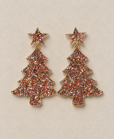 PREORDER- Glitter Christmas Tree Earrings