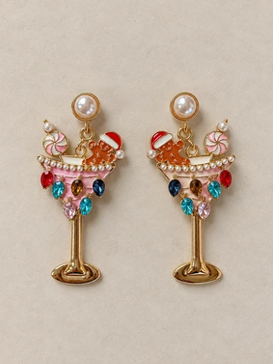 PREORDER- Colorful Christmas Martini Earrings