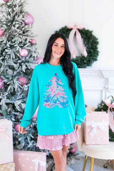 PREORDER- Colorful Christmas Tree With Jewel Detail Long Sleeve Top