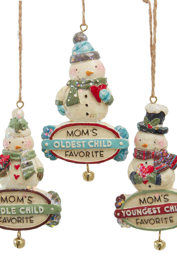 4" Resin Snow Town Snowman W/ Banner Ornament - Multiple Designs