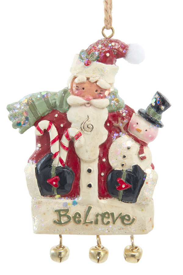 4" Snow Town Santa Holding Snowman & Candy Cane Ornament