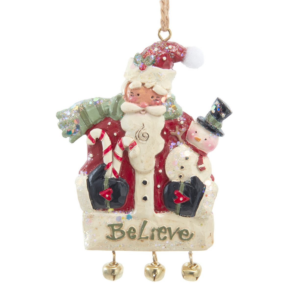 4" Snow Town Santa Holding Snowman & Candy Cane Ornament
