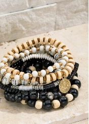 9-in-1 Stylish Mixed Bead Bracelet Set - Black