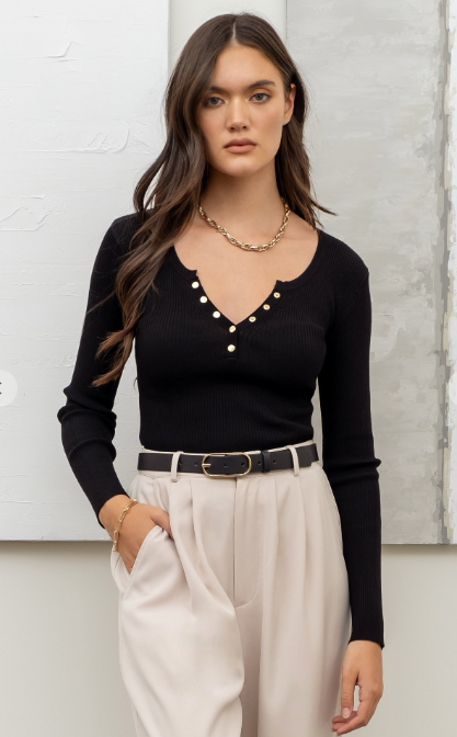 Solid Henley Snap Button Top