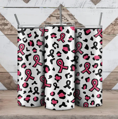 Leopard Breast Cancer Ribbon Tumbler