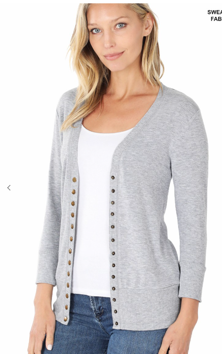 3/4 Sleeve Snap Button Cardigan