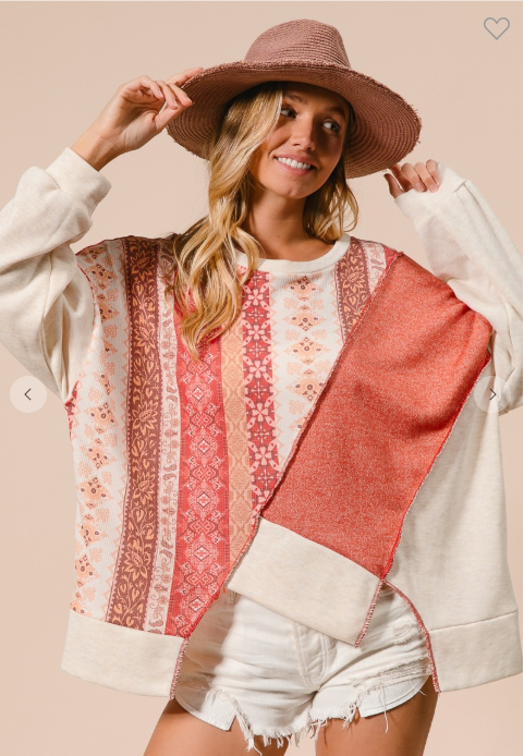 Print And Knit Mixed Top