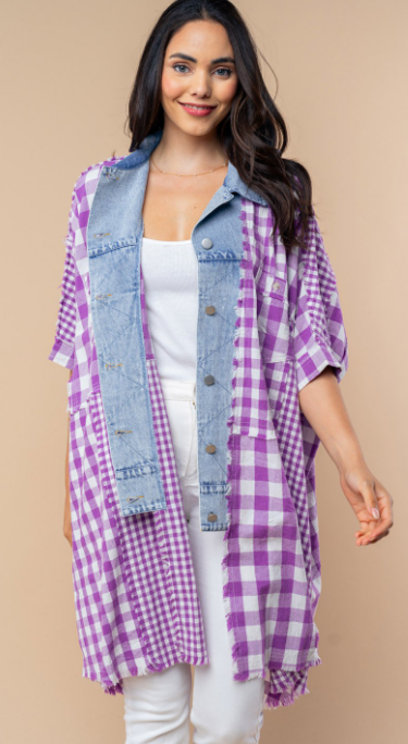 Half Sleeve Check Knit Top