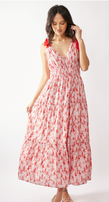 Floral Printed Tiered Midi Dress