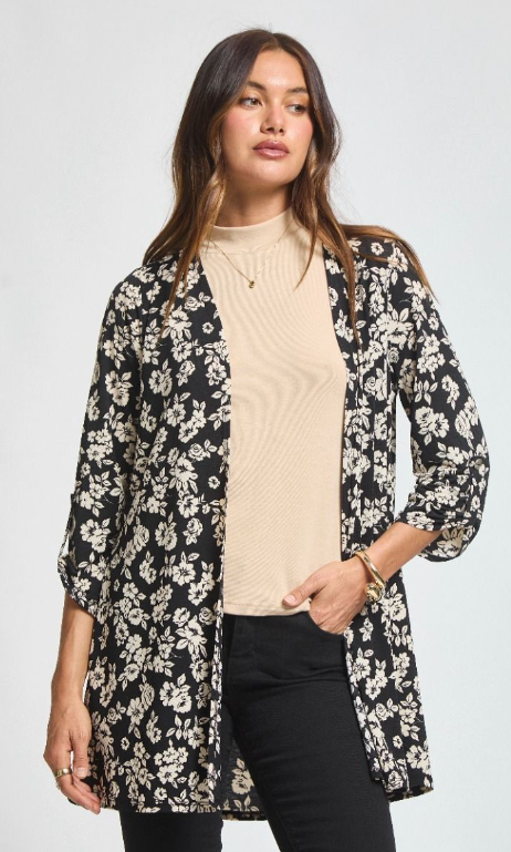 DS Black W/White Flowers Lizzy Cardigan