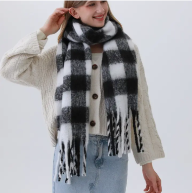 Timeless Classic Checkered Scarf W/Fringe