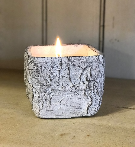 White Woods Square Pot Candles