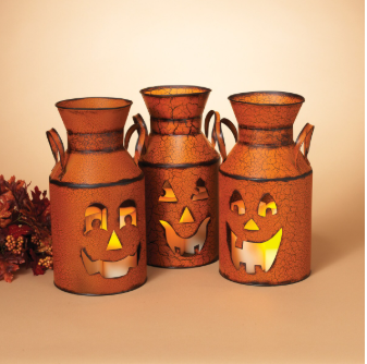 15.5" Orange Crackle Halloween Milk Can - Multiple Designs