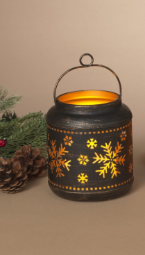 5.31"H B/O Lighted Metal Holiday Lantern W/ LED Candle - Multiple Designs