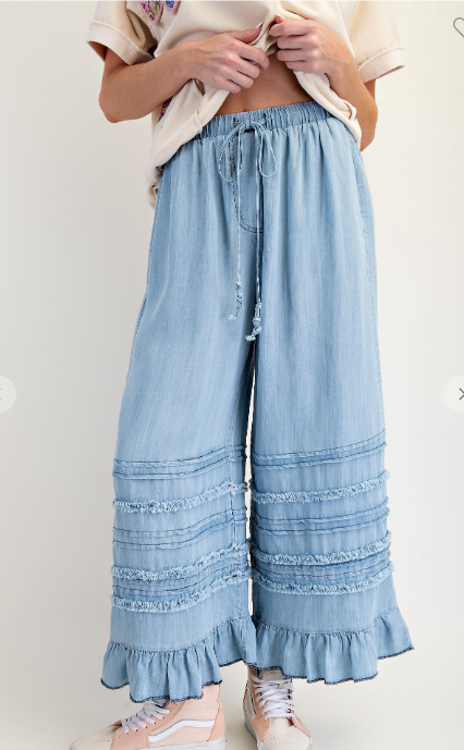 Fray Washed Chambray Pants