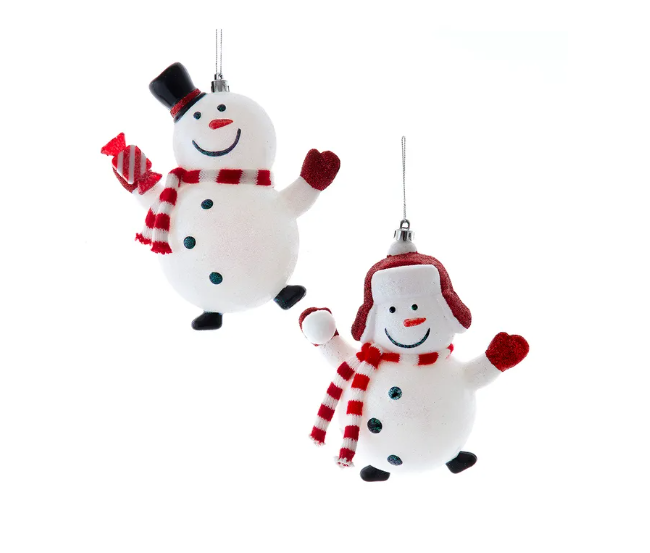 Snowman W/Red & White Scarf Ornament