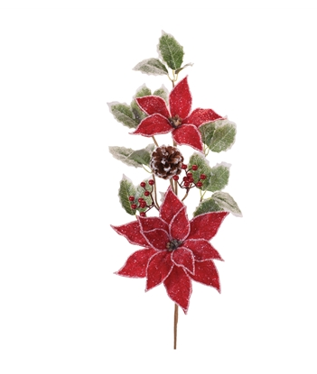 27"H Polyester Poinsettia & Holly Spray