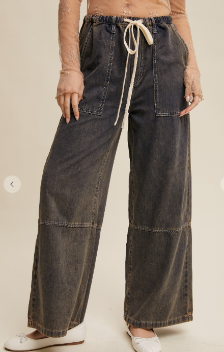 Wide Leg Denim Drawstring Pants