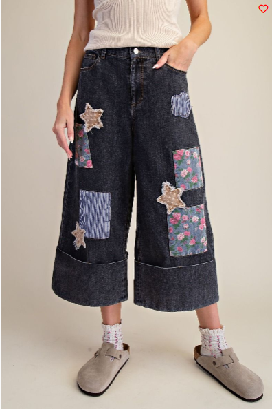 Patchwork Detailing Stone Washed Denim
