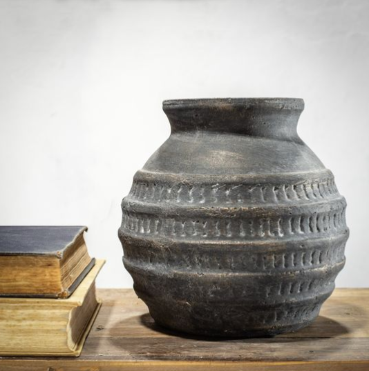 8.25" BLK TERRACOTTA STRIPE VASE