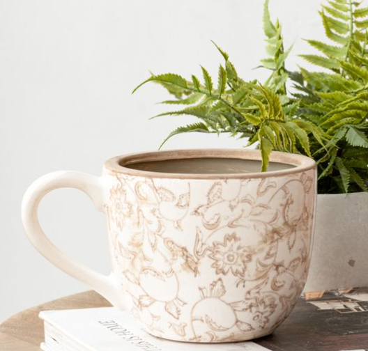 Beige Heirloom Tea Cup Planter