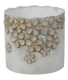 Cement Pot With Gold Flowers
