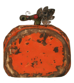 Wood Tin Round Pumpkin - Orange