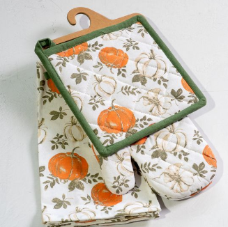 3 PC Fall Pumpkin Mitt, Towel, & Potholder Set