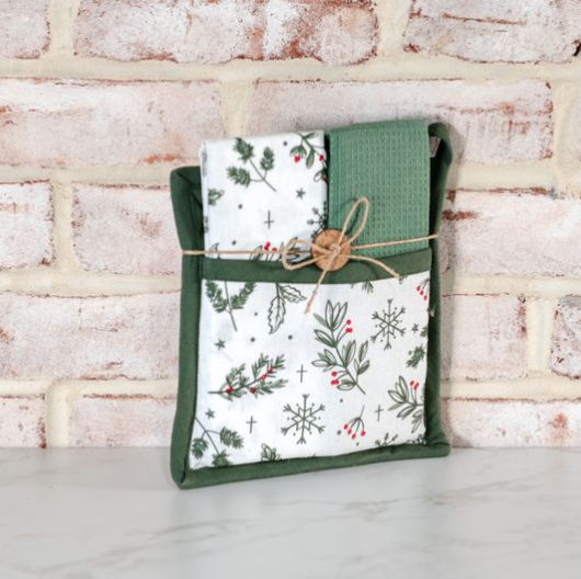 Christmas Holly Potholder Towel Set