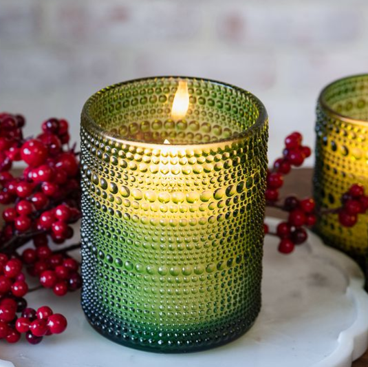 5" LED Beaded Glass Candle - Green