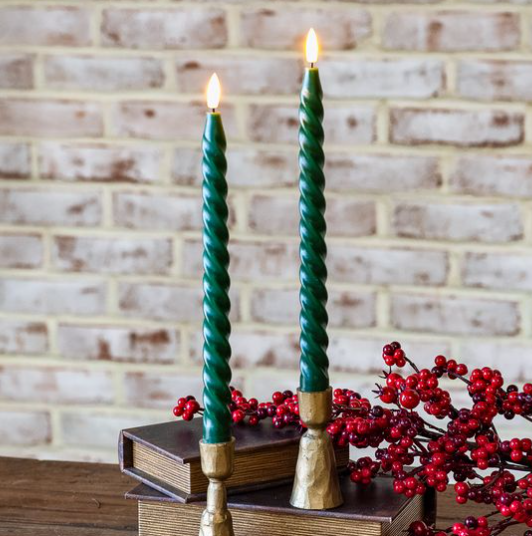 2 Pc LED Twist Taper Candle - Green