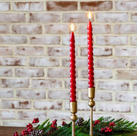 2 Pc LED Twist Taper Candle - Red