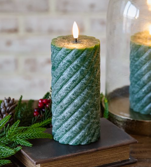 6" LED Twist Pillar Candle - Green
