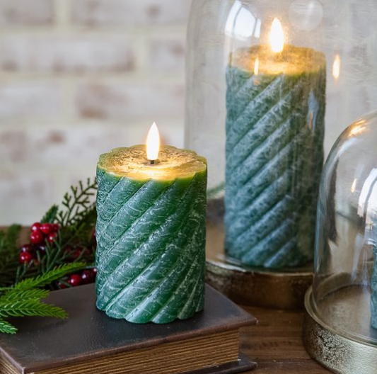 4" LED Twist Pillar Candle - Green