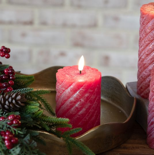 4" LED Twist Pillar Candle - Red