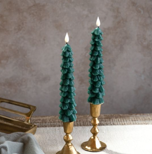 S/2 Led Tree Taper Candles - Green
