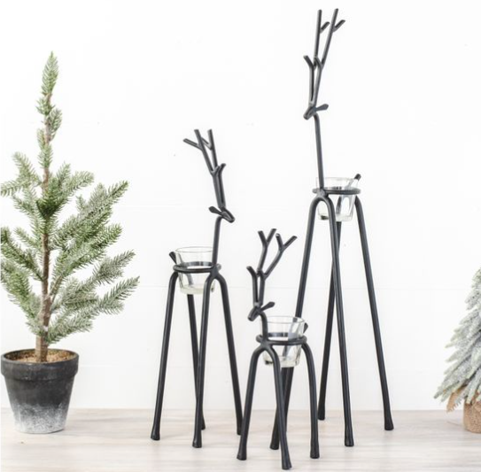 Tealight Holder Deer - Black - Multiple Sizes