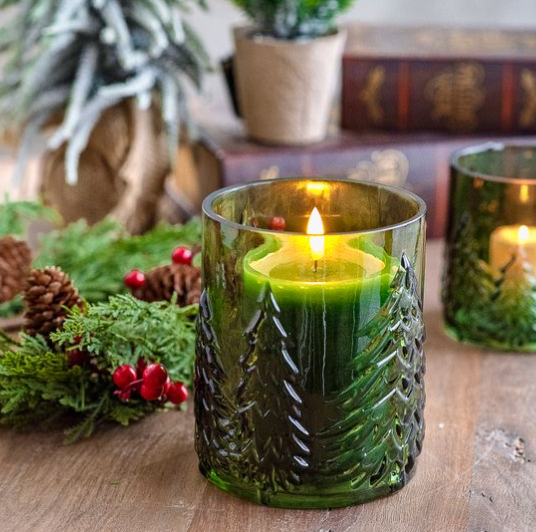 4.5" Glass Tree Candle Holder - Green