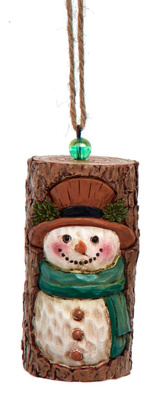 3.10" Resin Tree Bark Snowman Ornament