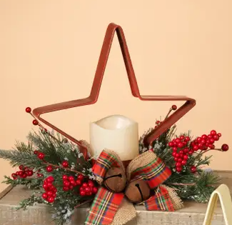 10" Metal Star Christmas Candle Holder W/ PVC, Berry, and 3" LED Candle - Multiple Colors