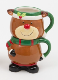 Set Of 2 Ceramic Christmas Figurine Mugs - Multiple Designs