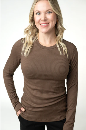 Reese Ribbed Long Sleeve Top -Brown