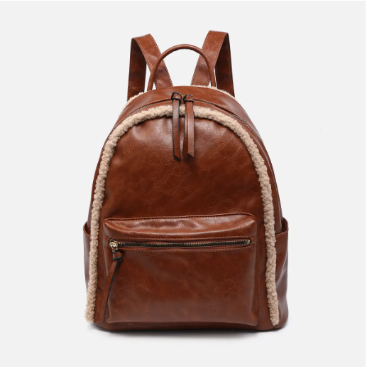 Sherpa Trim Backpack Front Pocket Vegan Bag
