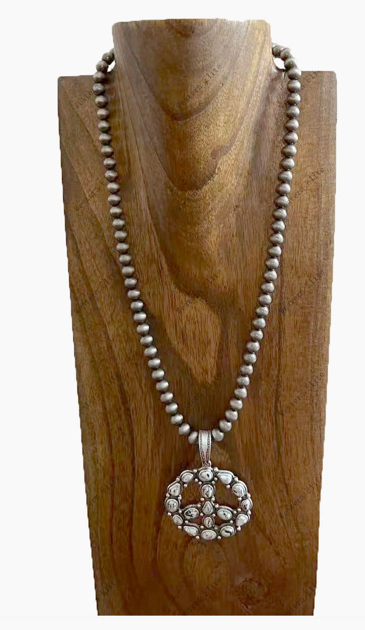 Navajo Pearl Peace Sign Pendant Necklace