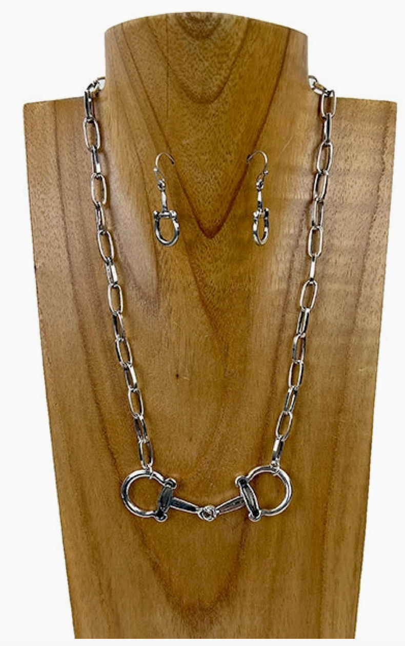 Chain Horse Bite Necklace/Earrings